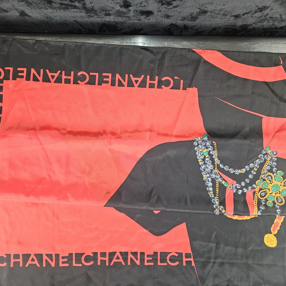 Chanel Red and Black Silk Scarf - Picture 3 of 9